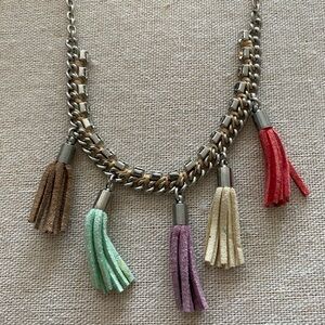 Vintage Boho AEO Tassel Necklace Silver Chain Multi-Color